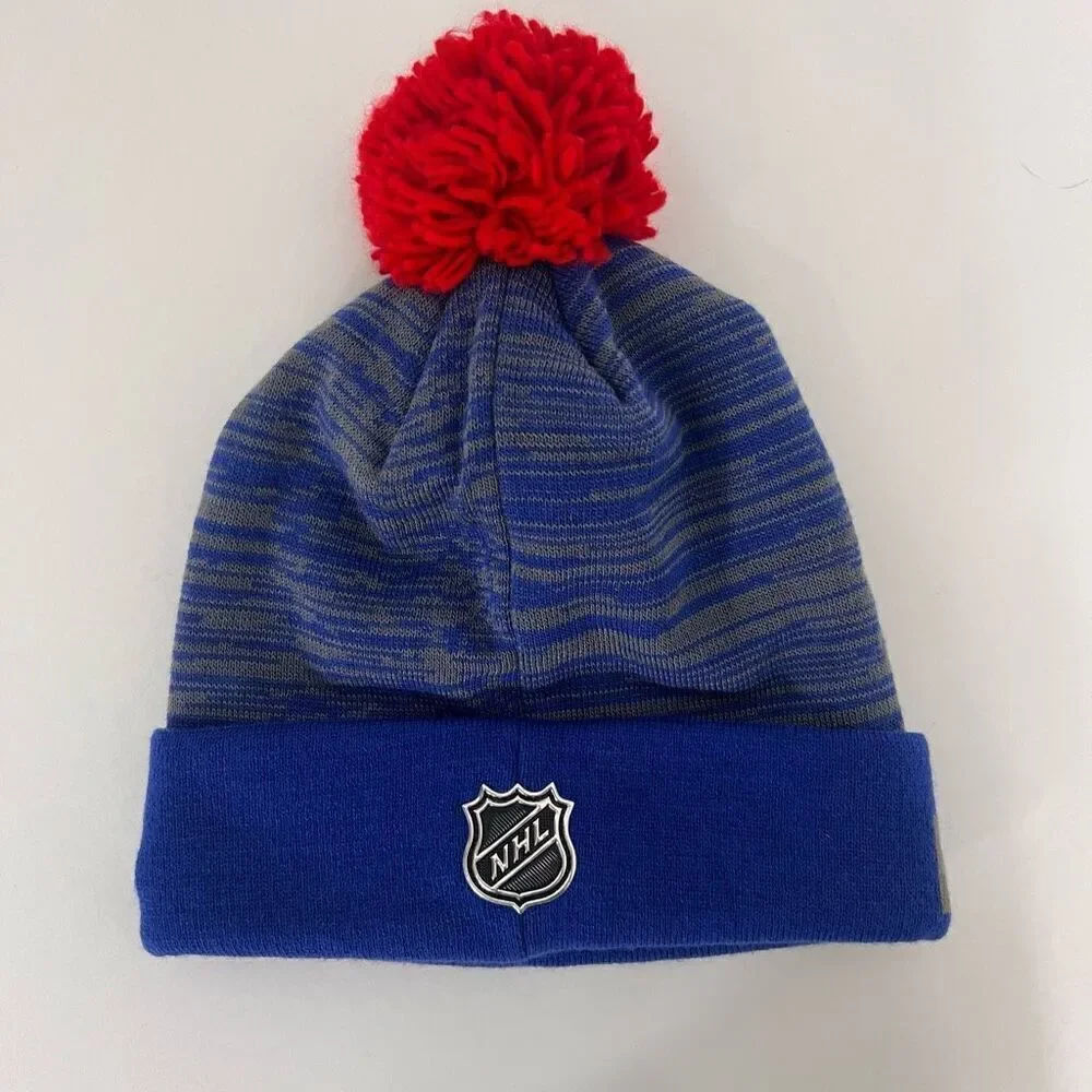 NHL New York Rangers Hockey Navy Blue with‎ Red Pom Pom Cuffed Winter Hat